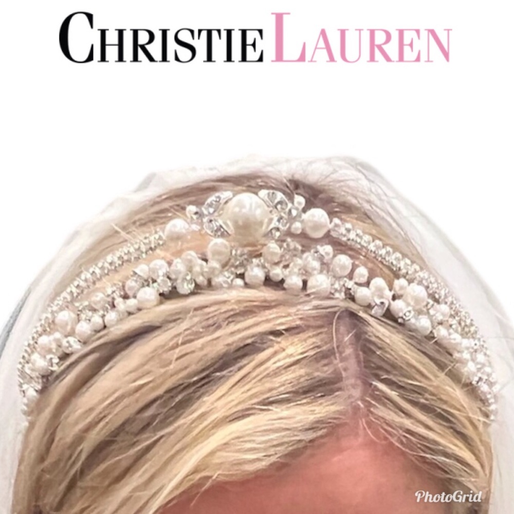 Christie Lauren Oriana Pearl and Swarovski Crystal Bridal Headpiece